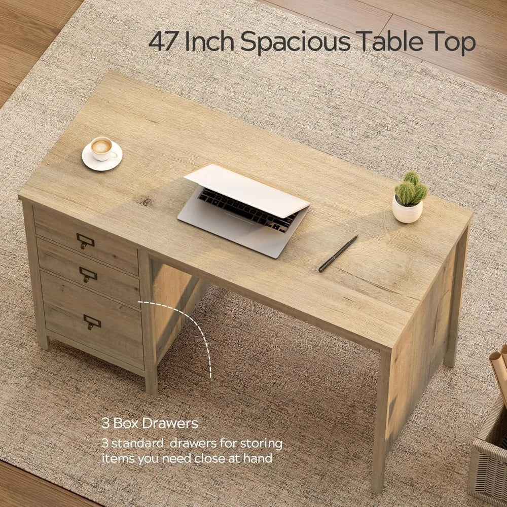 47 Inch Modern Executive Desk with Drawers Home Office Furniture