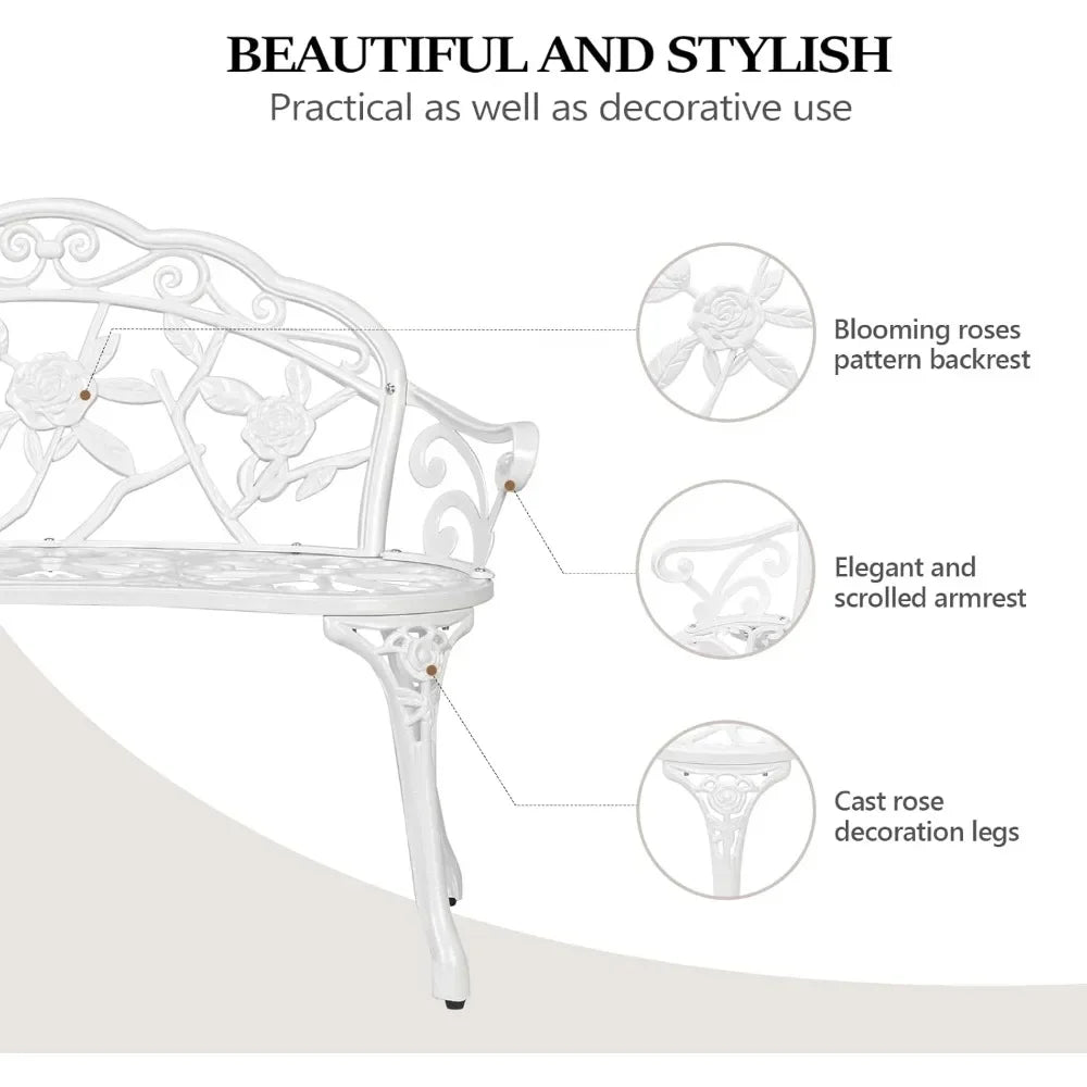 Patio Park Garden Metal Rose Bench Outdoor Cast Iron Aluminum Chair