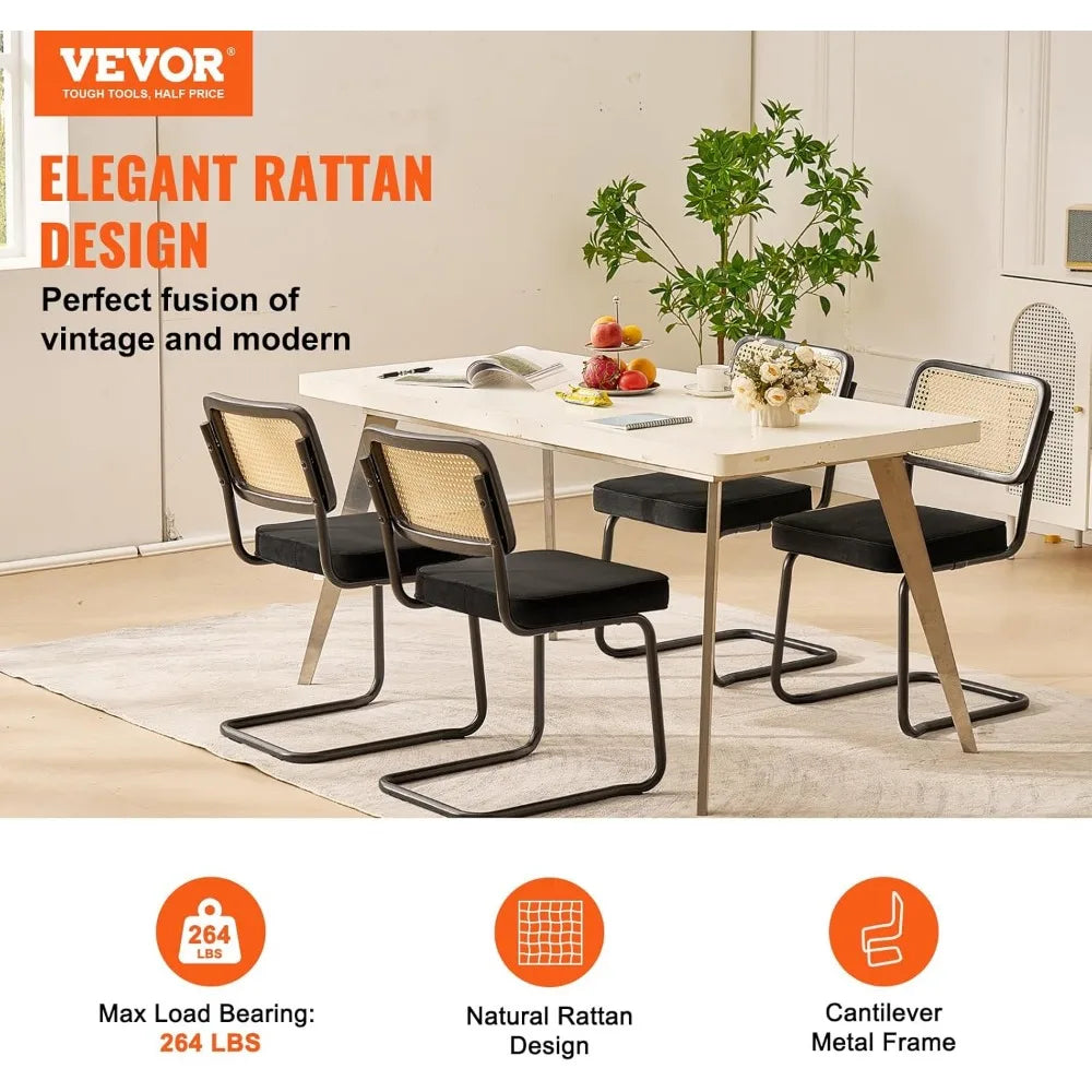 Rattan Dining Chairs Set of 4 Mid Century Modern Upholstered Velvet Accent