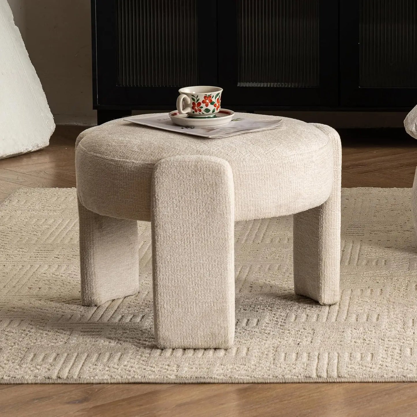 Ljustra Velvet Ottoman Modern Round Vanity Stool Soft Foot Rest Chair