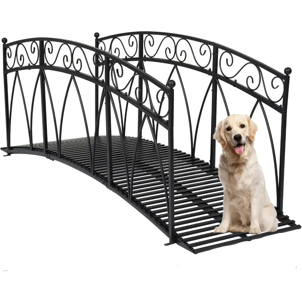 Ljustra 8FT Metal Arch Garden Bridge with Safety Guardrails for Outdoors