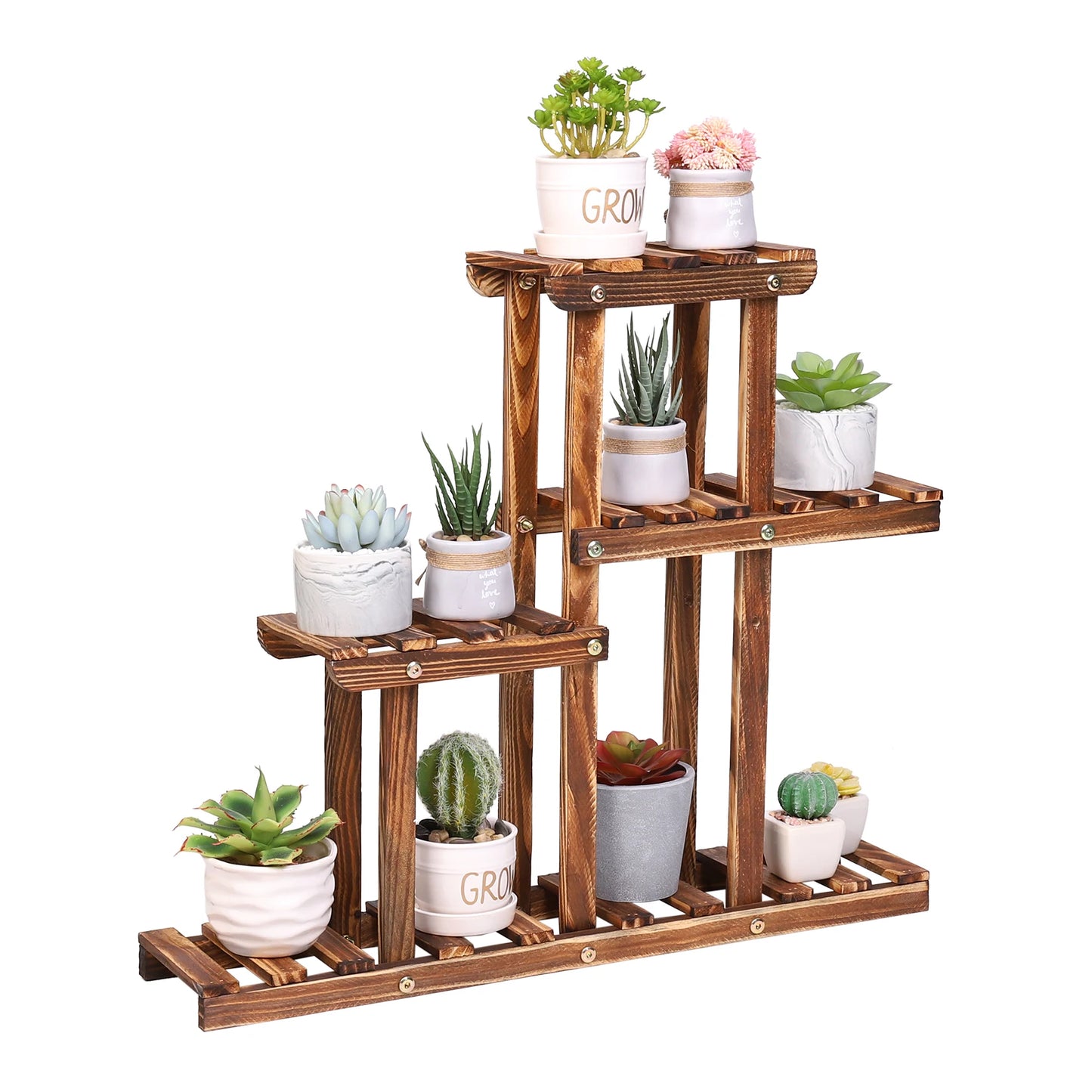 Carbonized Wood Multi Tier Plant Stand for Indoor Outdoor Succulents