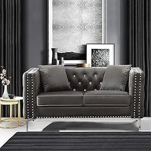 Ljustra 58" Velvet Loveseat Sofa Couch Modern Button Tufted 2 Seater