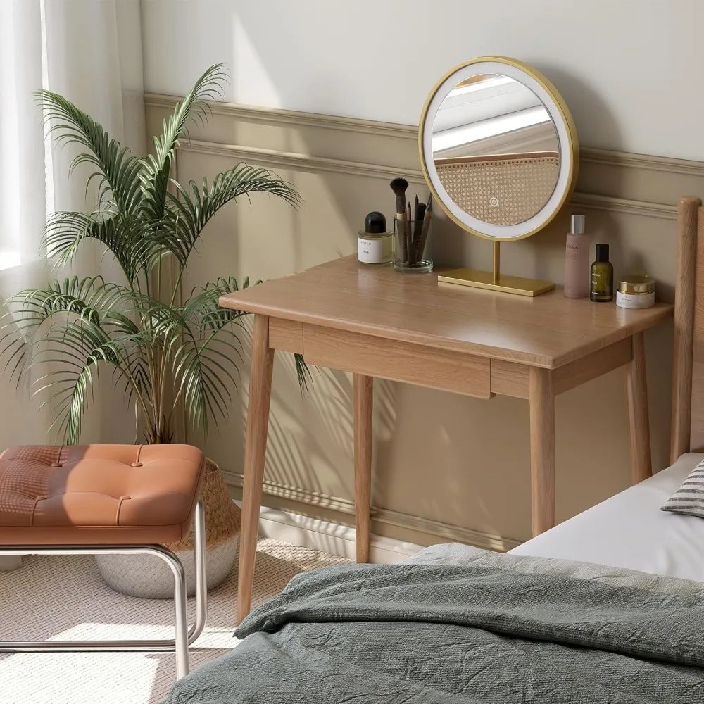 Solid Oak Mid Century Modern Writing Desk with Drawer for Home Office