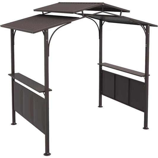 8x5 BBQ Grill Gazebo Outdoor Canopy with Side Shelves and Steel Frame