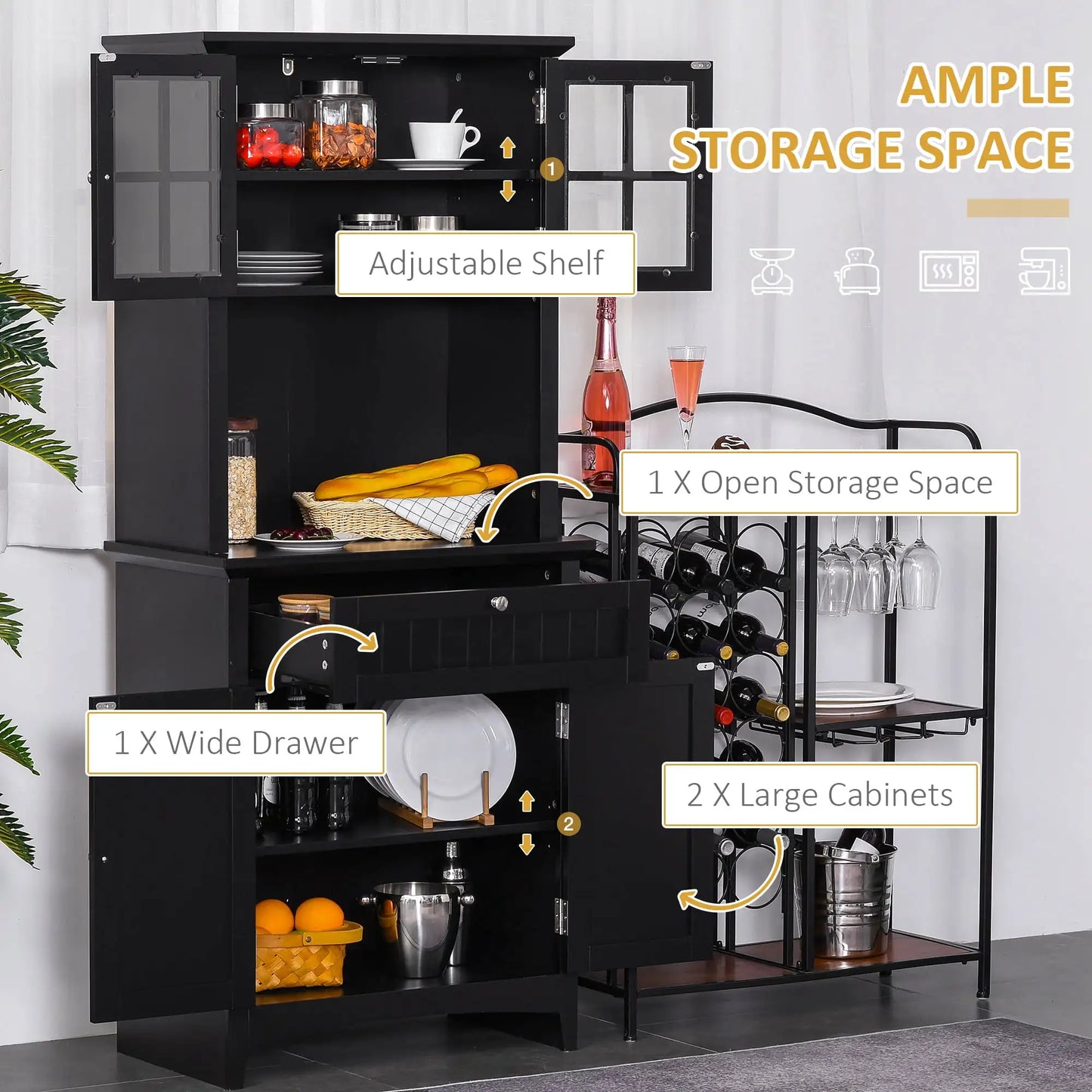 Elegant Buffet Hutch Kitchen Pantry Storage Cabinet with Microwave Space