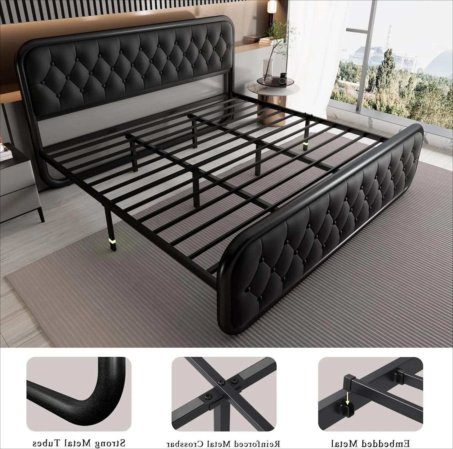 Ljustra King Size Bed Frame Heavy Duty Platform Bed with Storage