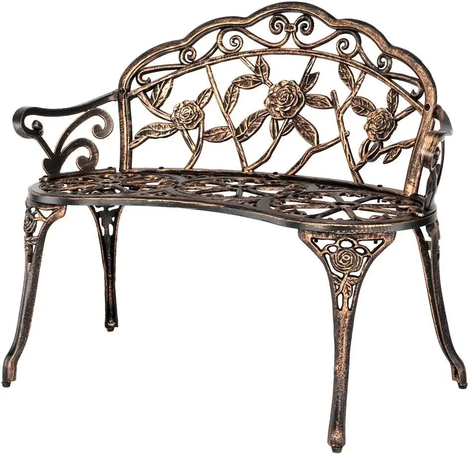 Patio Park Garden Metal Rose Bench Outdoor Cast Iron Aluminum Chair