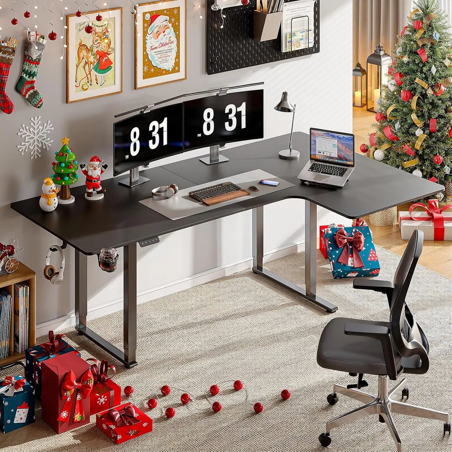 L Shaped Electric Standing Desk 71x43 Inches Adjustable Height Dual Motor