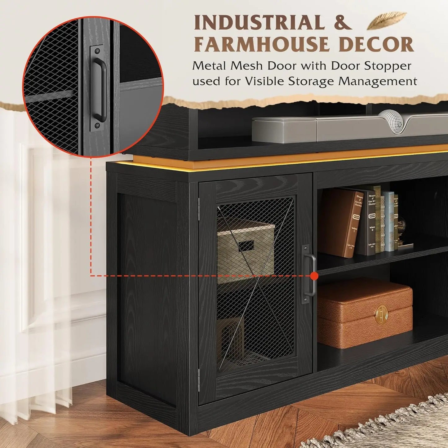 TV Stand for 65 Inch TV Entertainment Center with LED Lights and Storage