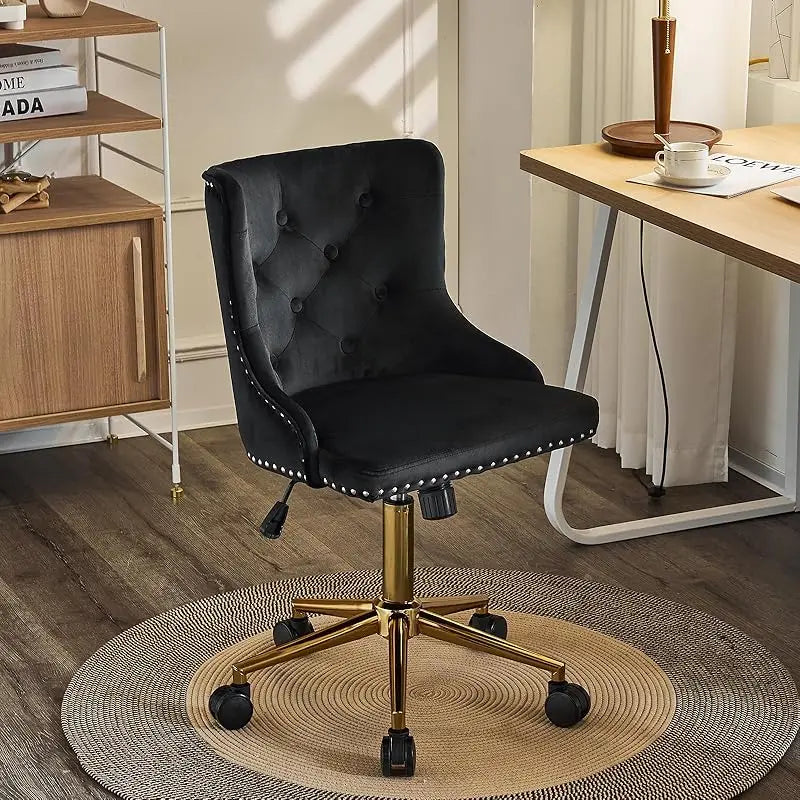 Mauve Purple Armless Home Office Desk Chair with Gold Base and Wheels