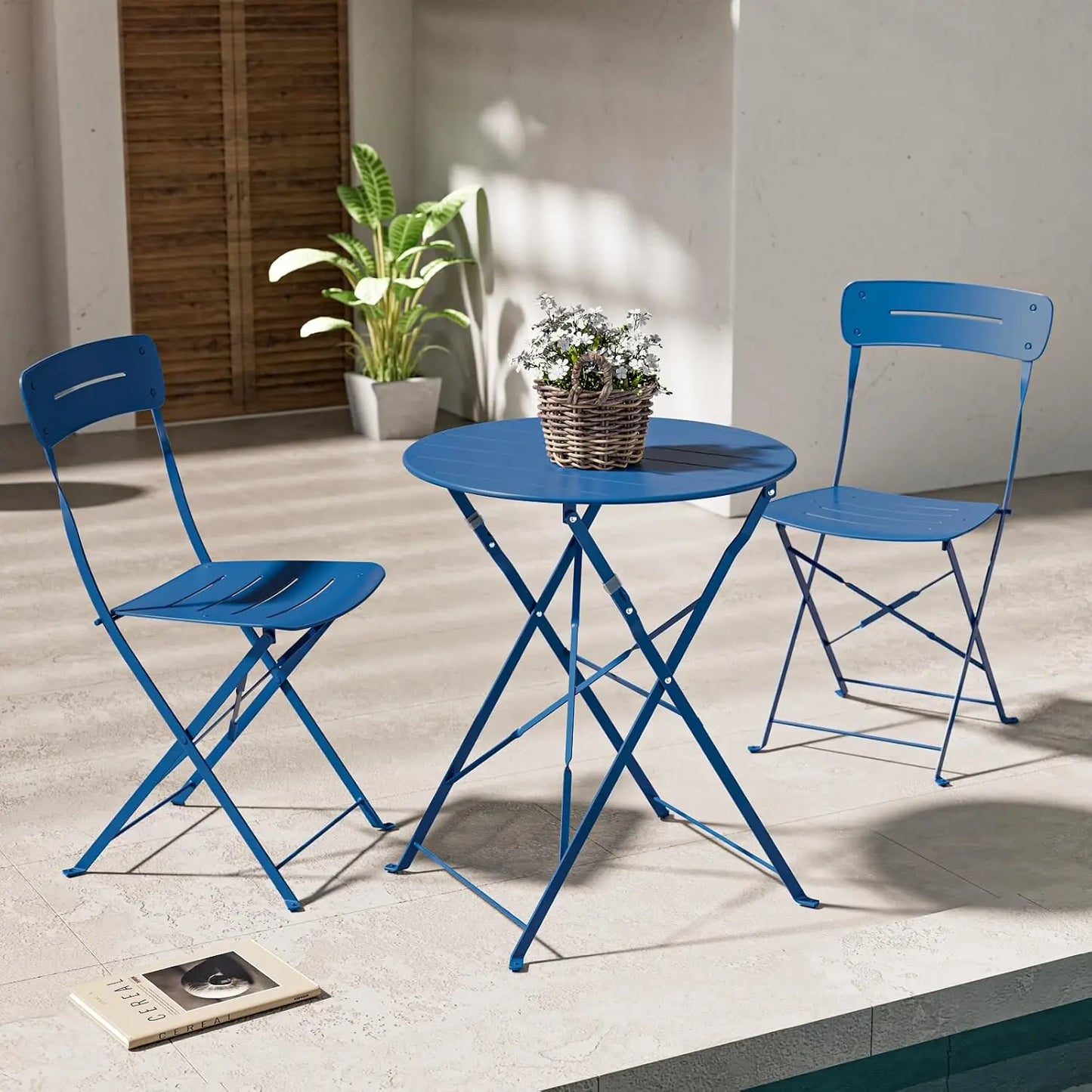 Ljustra Patio Bistro Set 3-Piece Folding Outdoor Furniture Garden Table