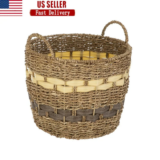 Handwoven Seagrass Storage Basket Large Round Decorative Organizer