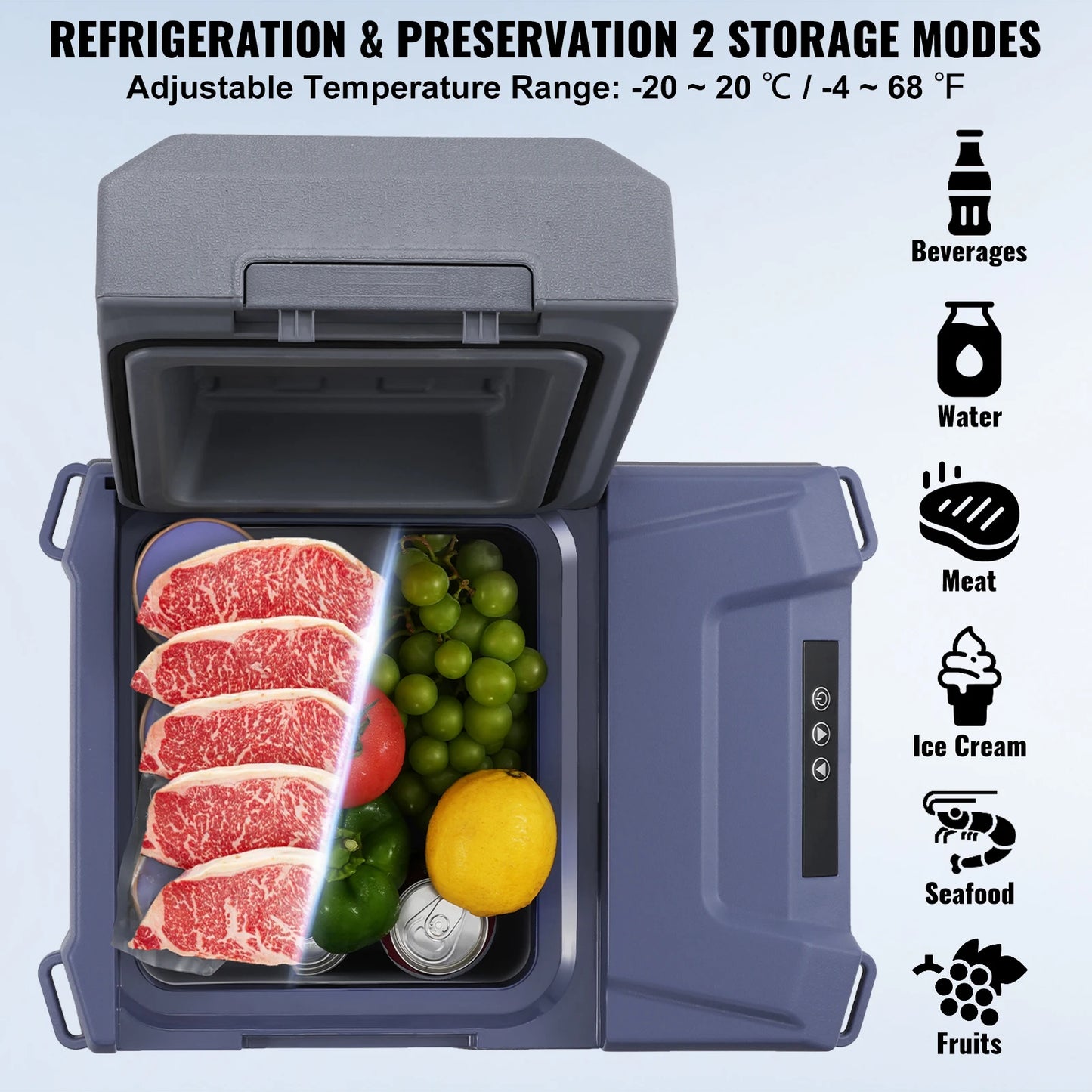 Portable Car Refrigerator 8L to 75L Bluetooth Adjustable Temp for Camping