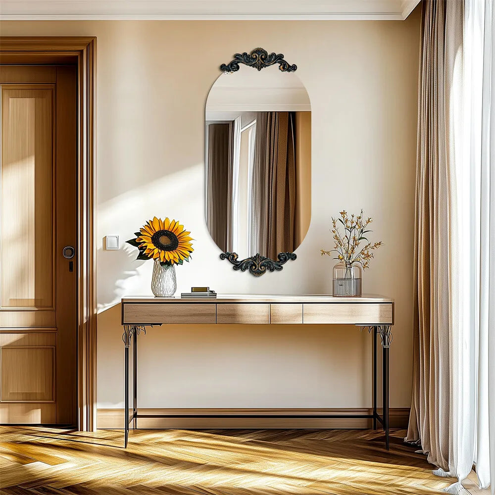 Antique Rustic Oval Wall Mirror for Entryway Bathroom Hallway Decor