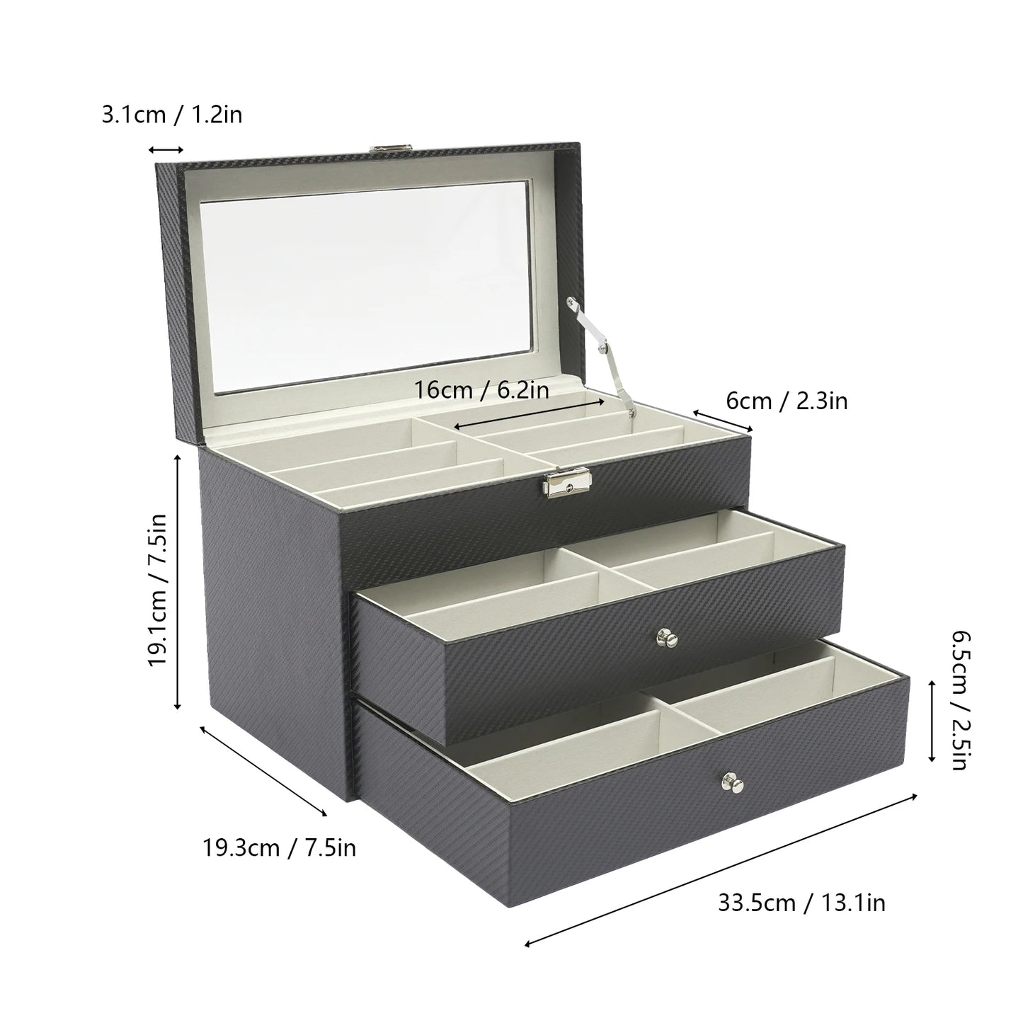 18-Grid Carbon Fiber Eyeglass Case Modern Sunglasses Storage Box