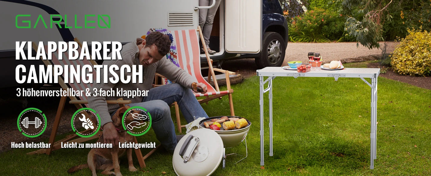 Portable Folding Camping Table 87x40cm Adjustable Height 3 Levels
