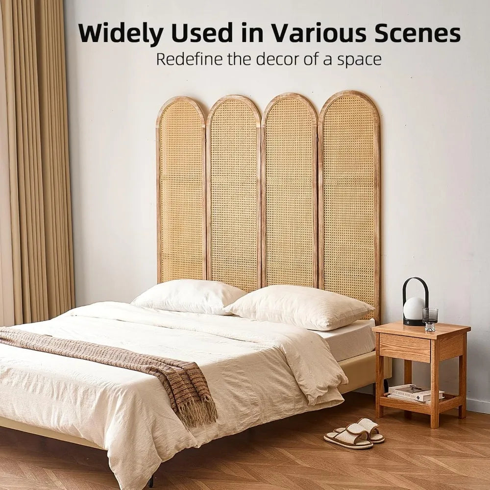 4 Panel Foldable Room Divider Screen Portable Rattan Privacy Divider