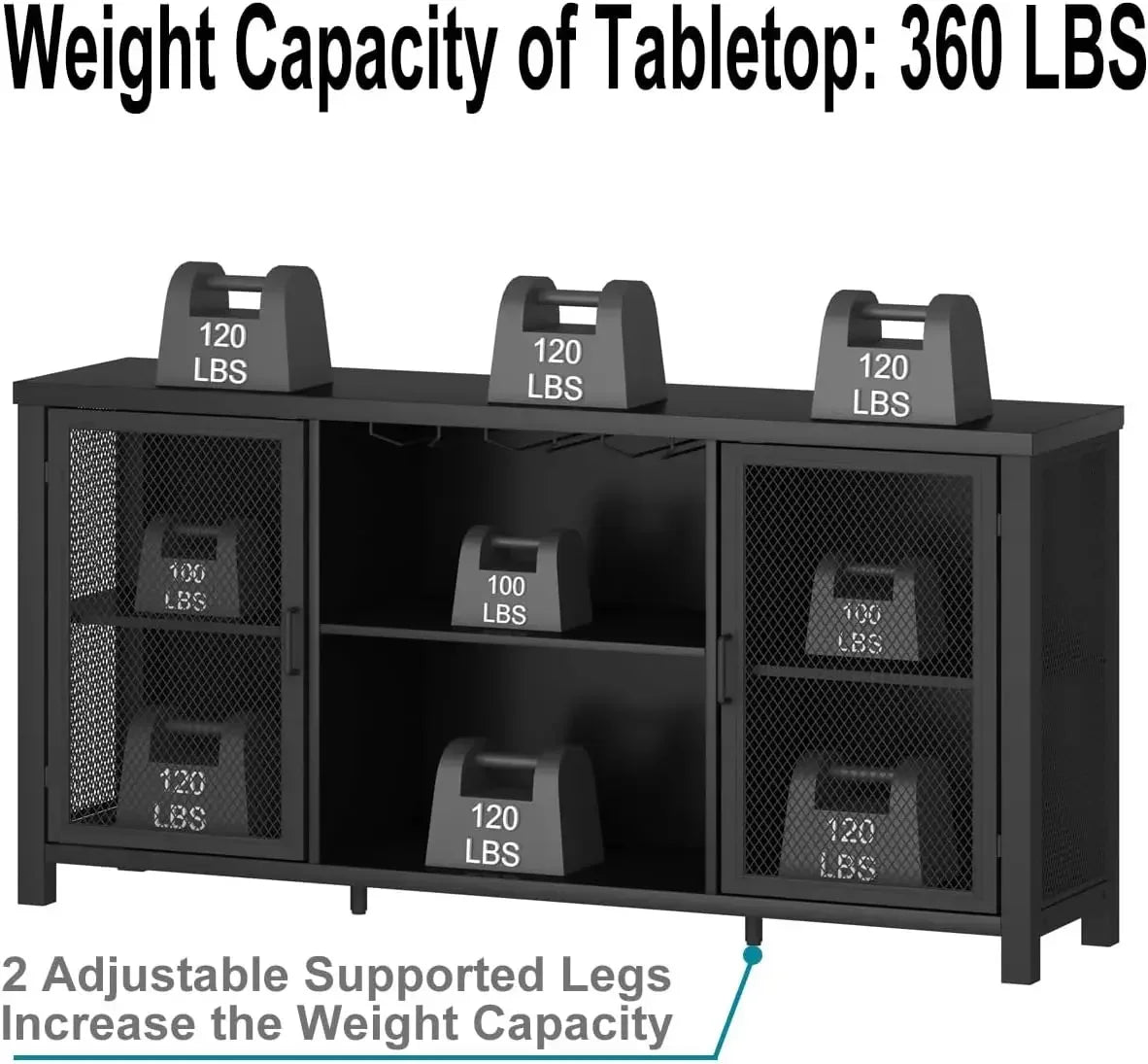 Black Wine Bar Cabinet Coffee Bar Buffet Storage Industrial Style