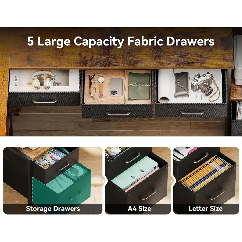 L Shaped Desk with File Drawers Reversible Gaming Desk with Power Outlets