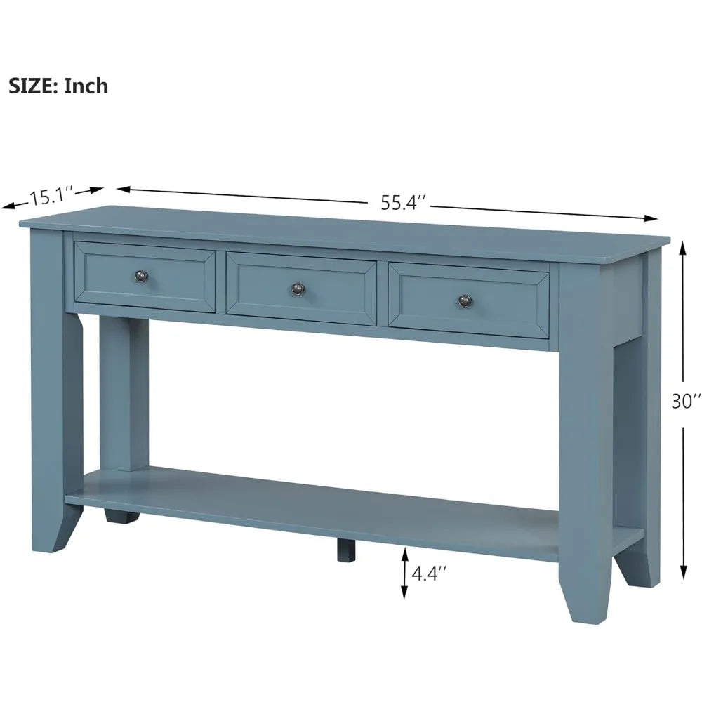 Farmhouse Modern Console Table 55.4 Inch Entryway Sofa Table with Drawers
