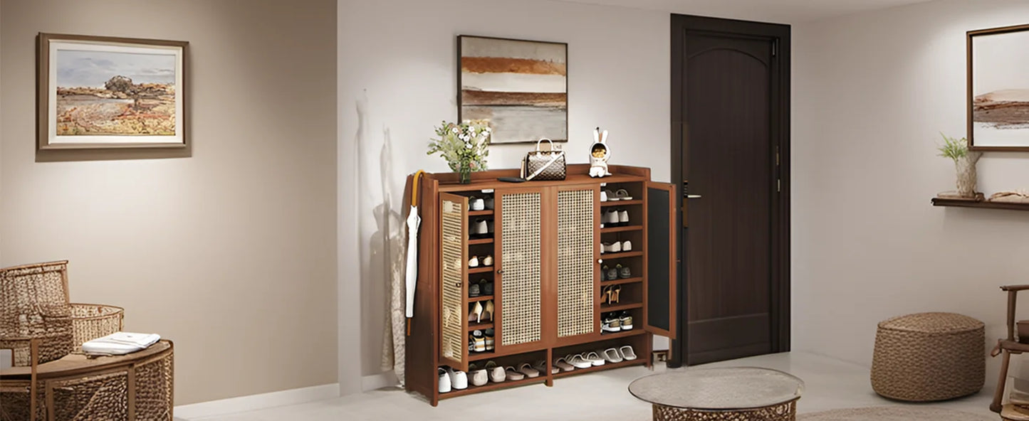 8 Tier Bamboo Shoe Storage Cabinet Freestanding Shoe Rack for Closet