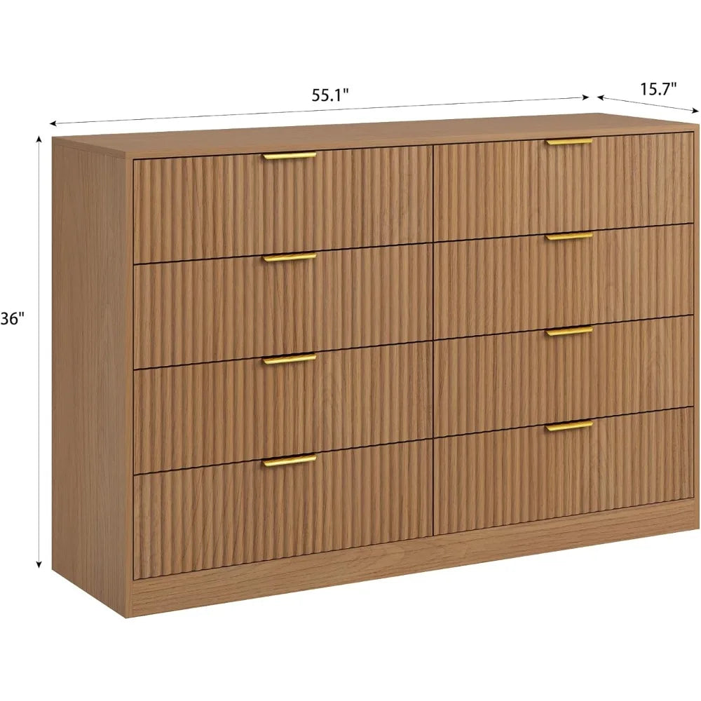 8 Drawer Modern Fluted Dresser Chest of Drawers for Bedroom Storage