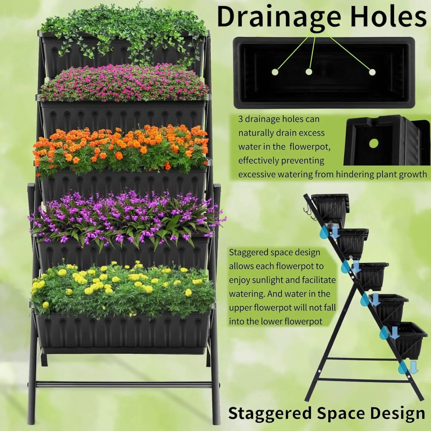 5 Tier Vertical Raised Garden Planter Outdoor Garden Bed with Hooks