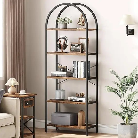 Ljustra 5 Tier Bookshelf Modern Metal Frame Tall Standing Storage Rack
