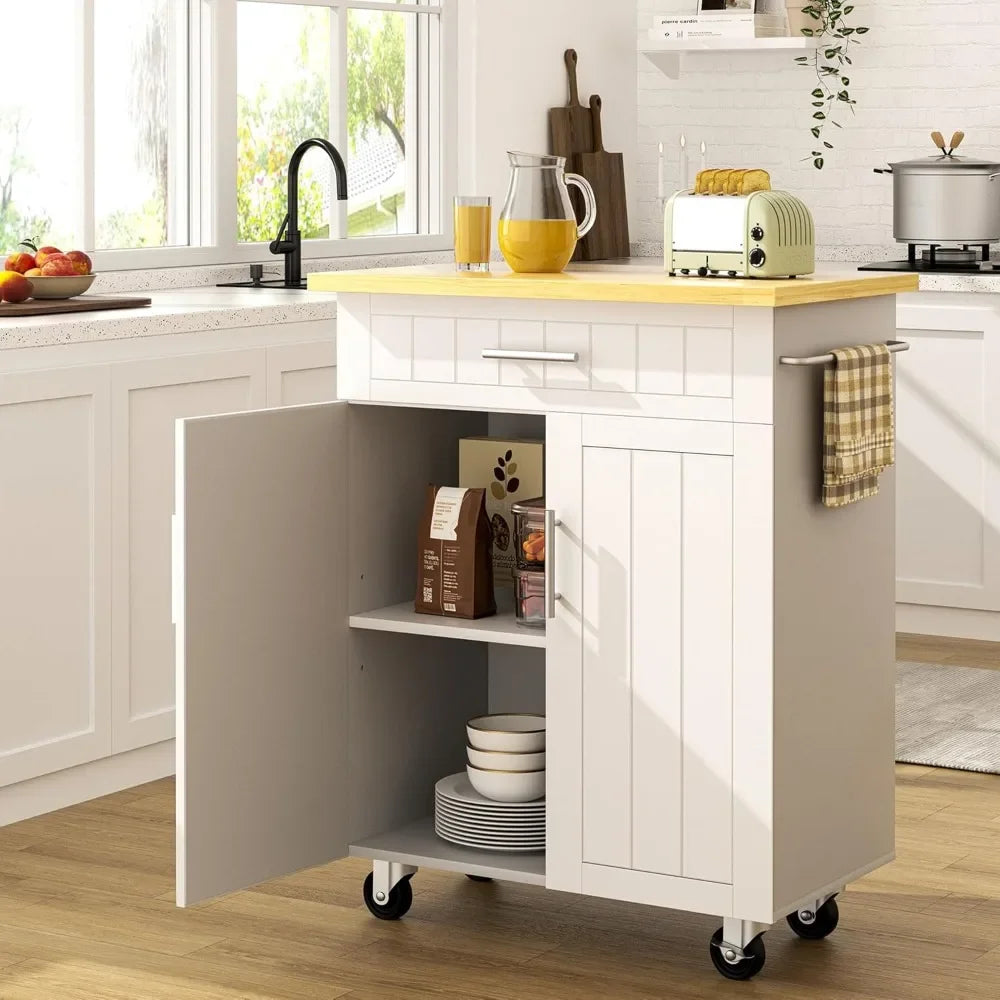 Kitchen Island on Wheels Rolling Cart with Storage Cabinet & Drawer