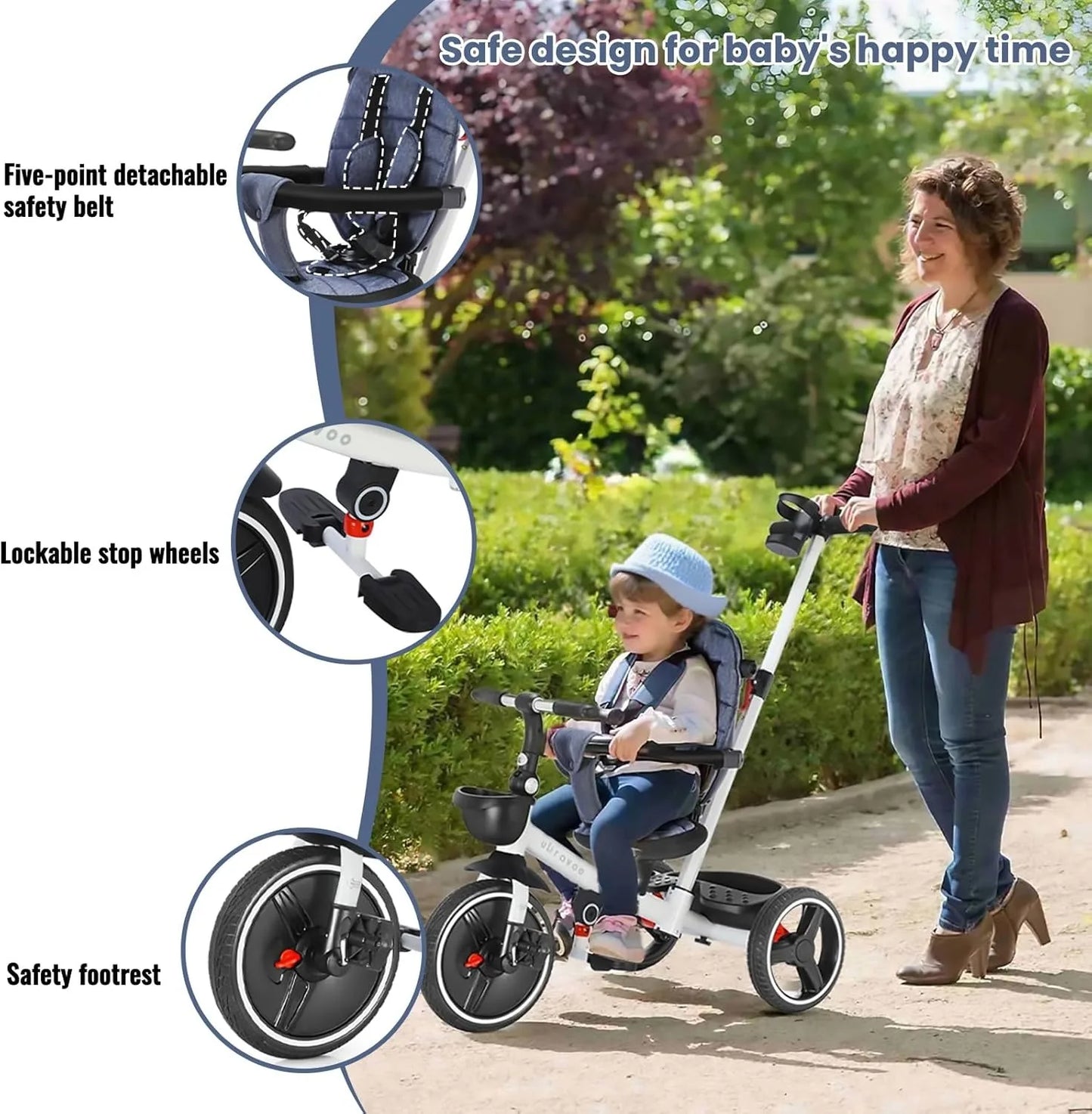 Ljustra 5-in-1 Baby Stroller Tricycle Adjustable Canopy 1-5 Years