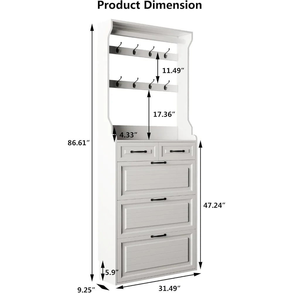Hall Tree with Shoe Storage Farmhouse Entryway Coat Rack Organizer