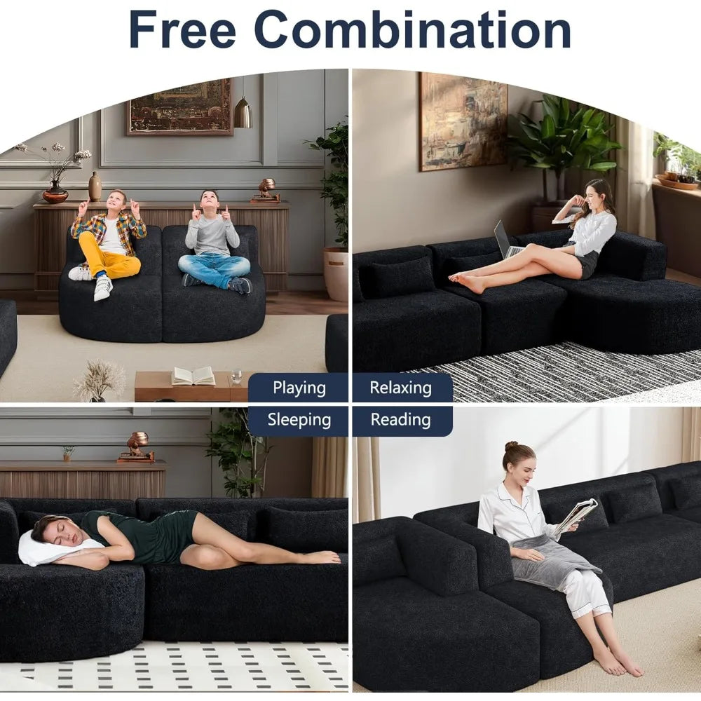 144 Inch Modular Cloud Sectional Sofa Deep Seat with Chaise Lounge and Pillows