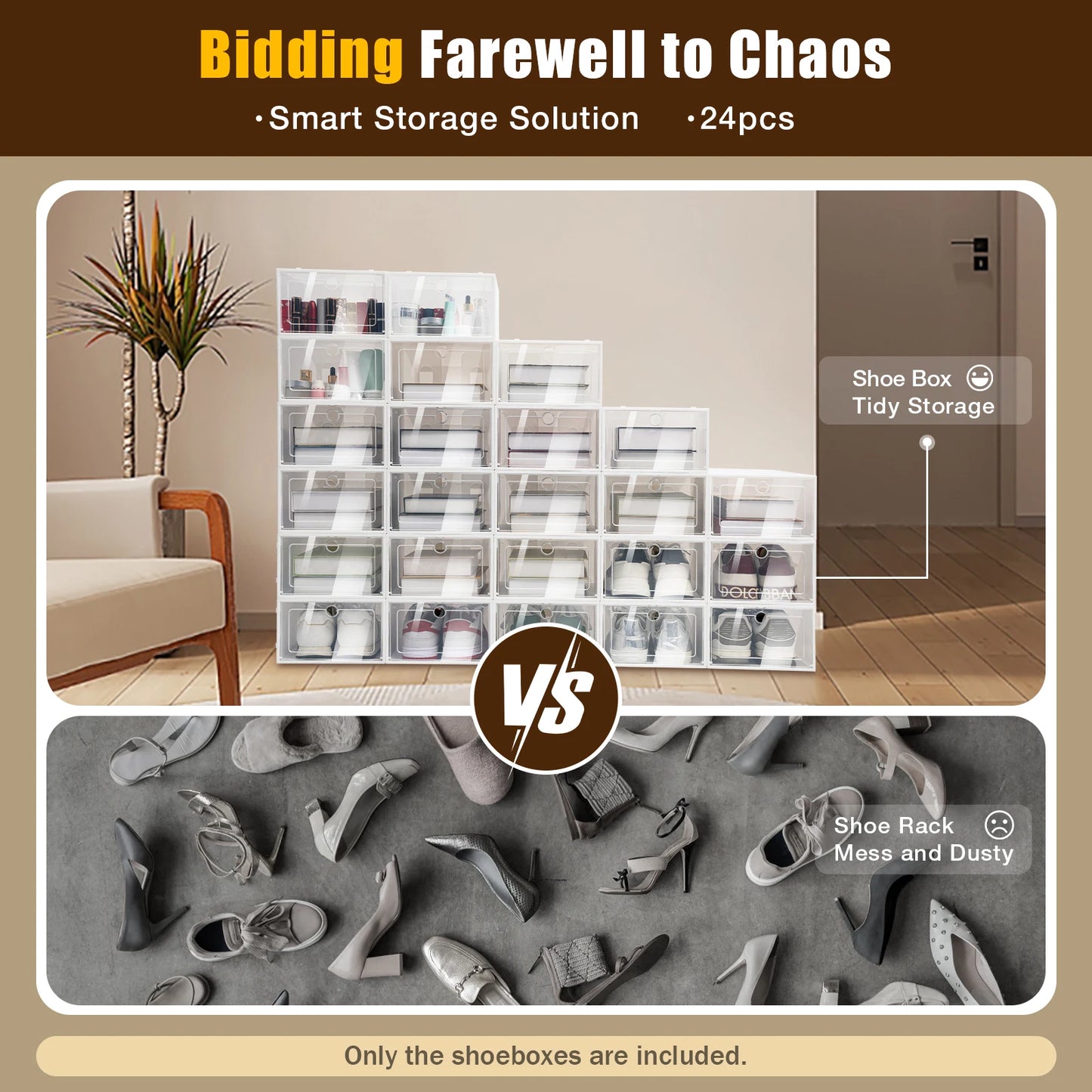24 Pcs Stackable Transparent Shoe Box Dustproof Storage Organizer