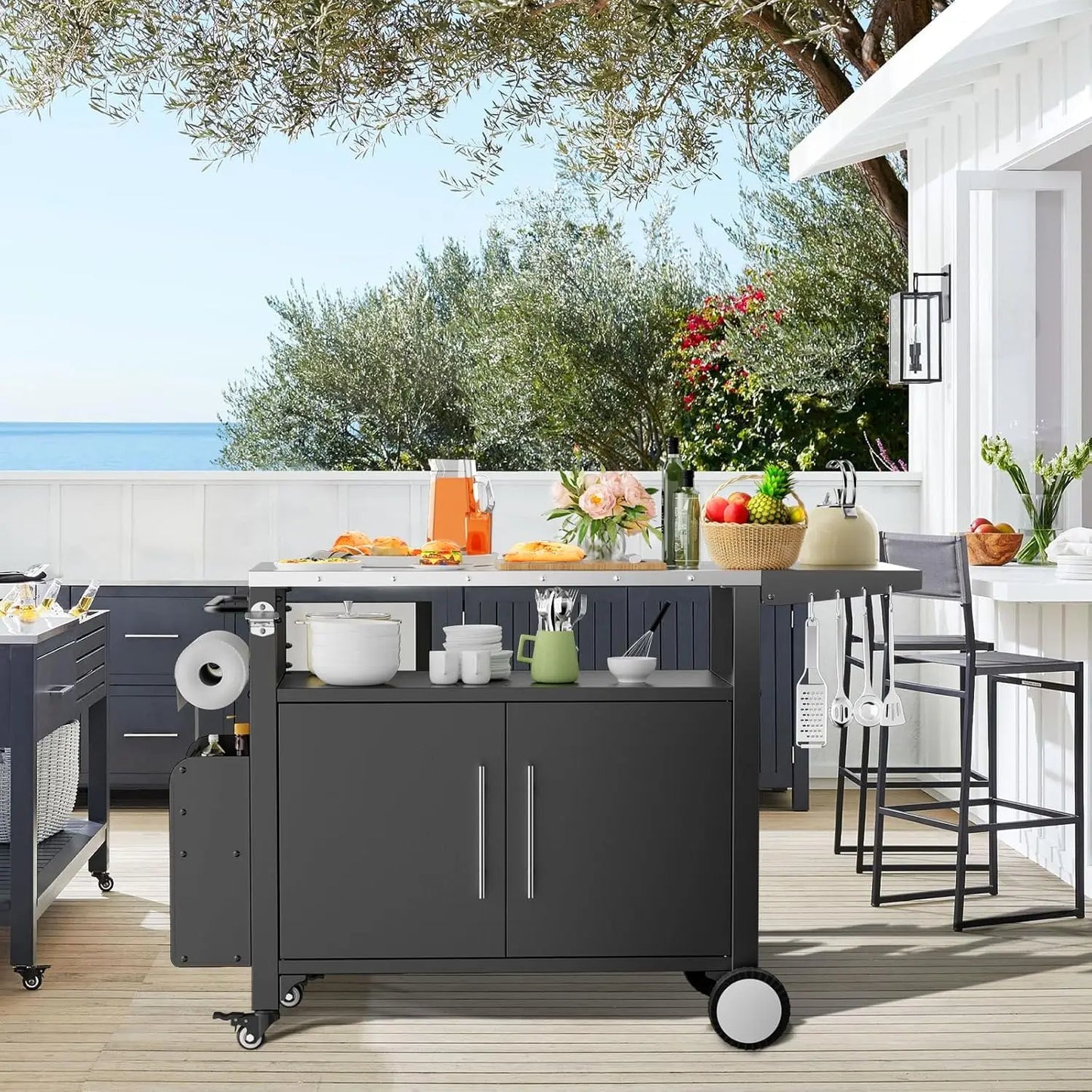 Outdoor Grill Cart with Storage Mobile BBQ Kitchen Island Waterproof