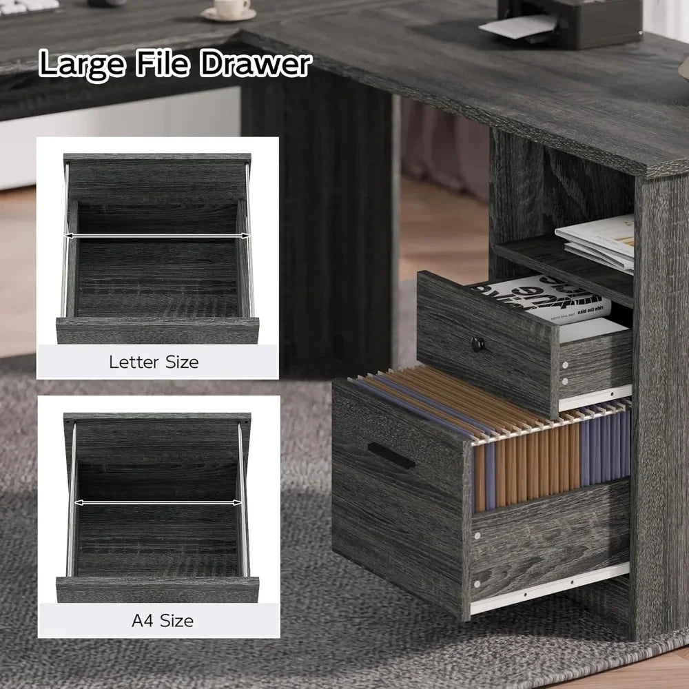 L Shaped Desk with File Cabinet Corner Computer Desk Home Office Table