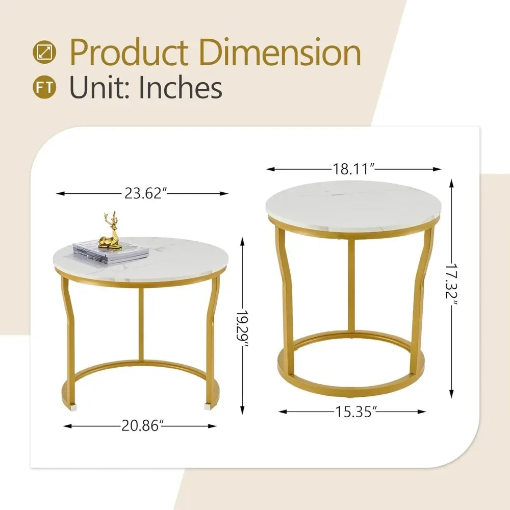 Round Nesting Coffee Tables Set of 2 Minimalist Living Room Furniture