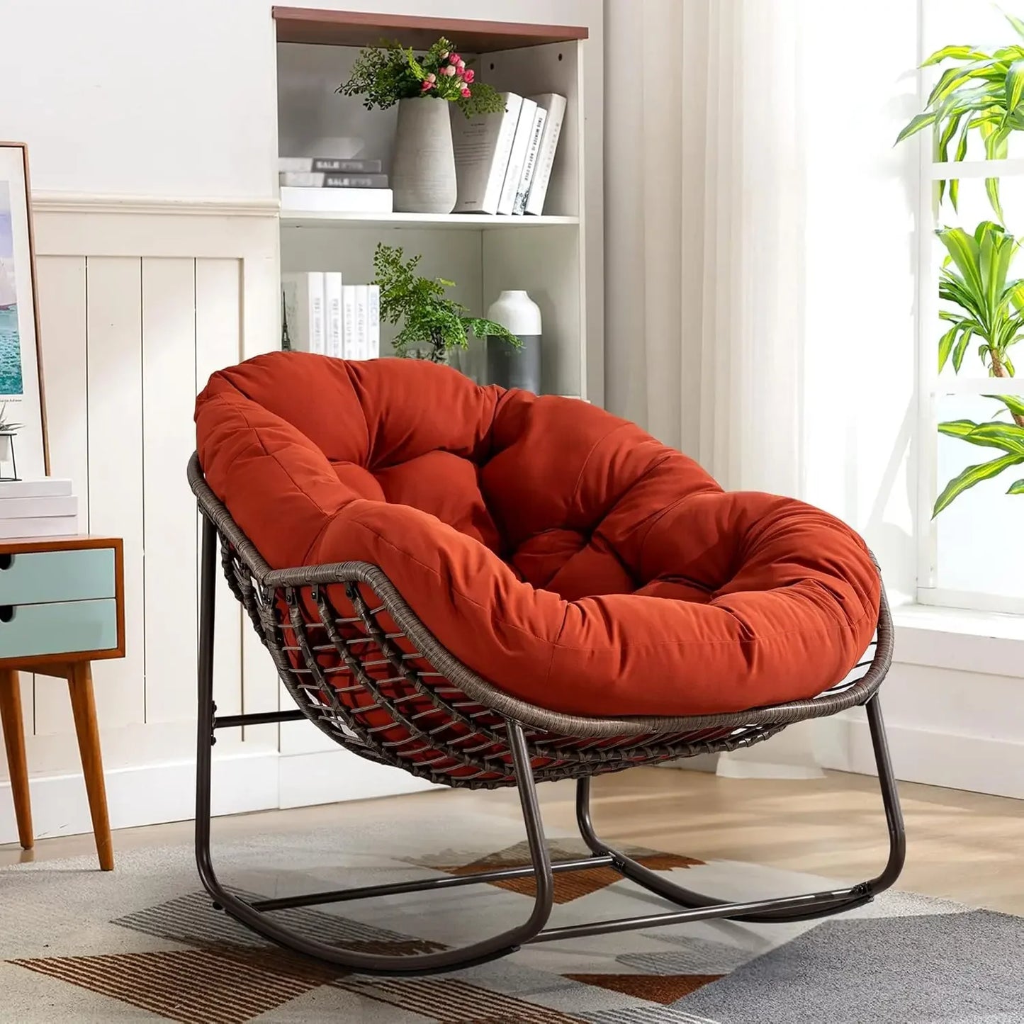 Large Oversized Indoor Outdoor Rocking Papasan Chair with Cushion