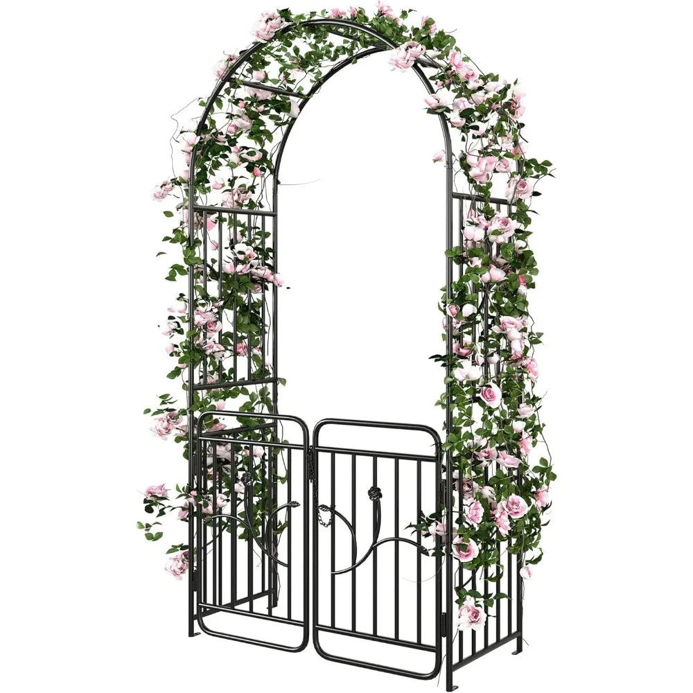 Metal Garden Arbor with Gate Outdoor Arch for Climbing Plants Weddings