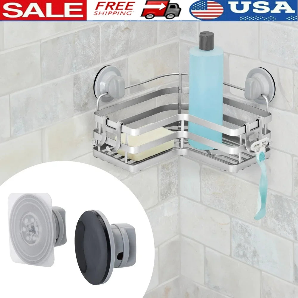 L Shape Shower Storage Basket Adhesive Suction Mount Rust Resistant Organizer