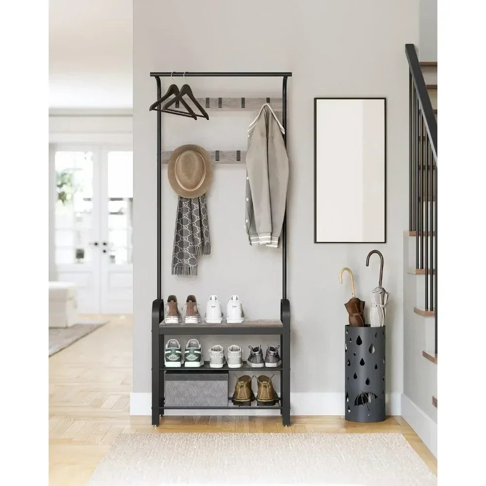 4-in-1 Coat Hanger Entryway Bench with Hooks and Storage Organizer