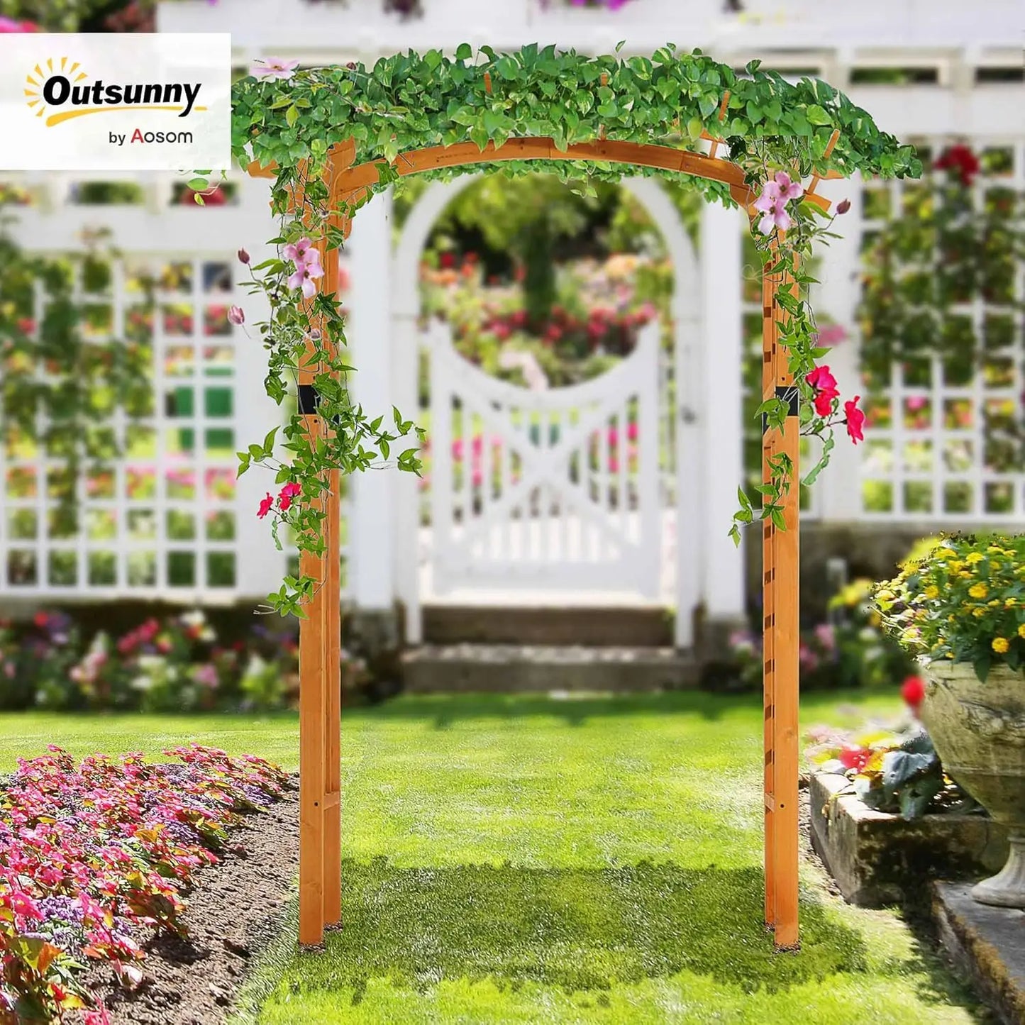 90in Wood Garden Arbor Arch Trellis for Climbing Plants Weddings Backyards