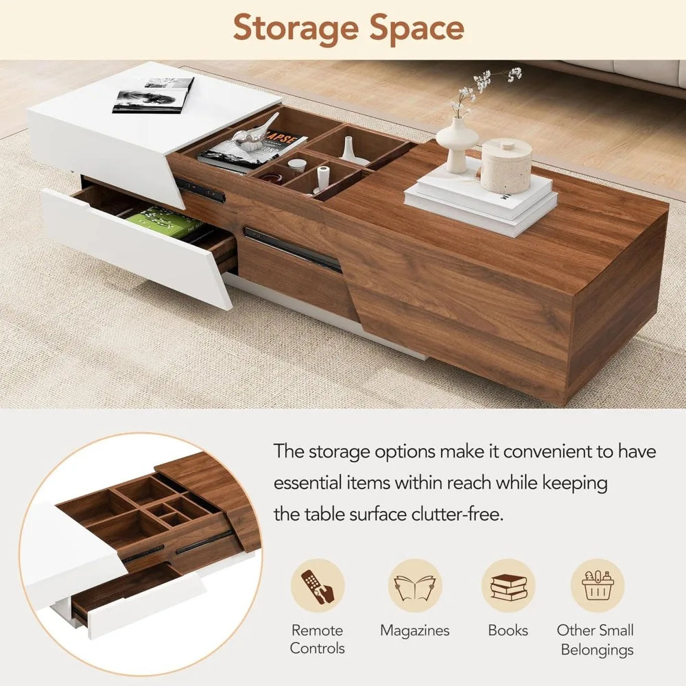Extendable Sliding Coffee Table with Storage for Living Room Office