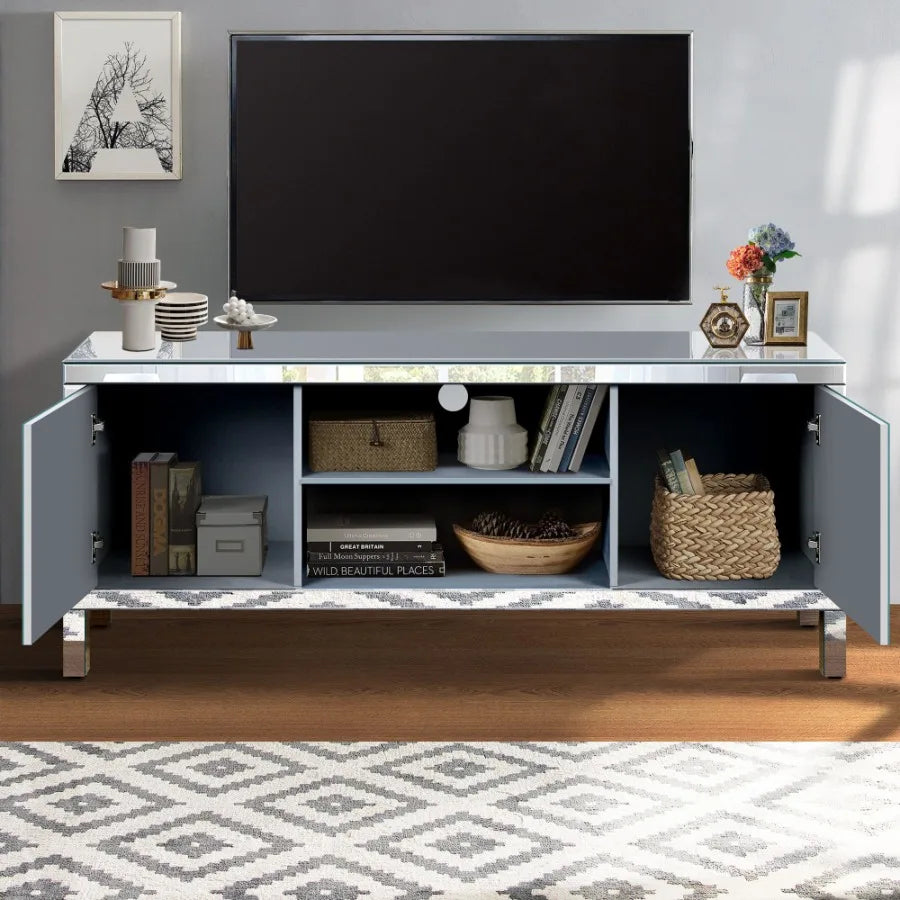 Mirrored TV Stand for 65 Inch TV Console Table with Storage Cabinets