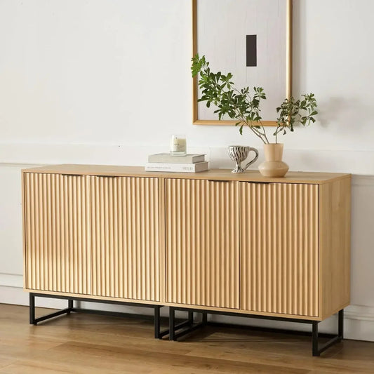 Fluted Storage Cabinet Set of 2 Modern Accent Sideboard Buffet Console