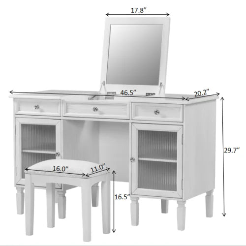 2-in-1 Vanity Desk with Flip Mirror Storage White Oak Furniture
