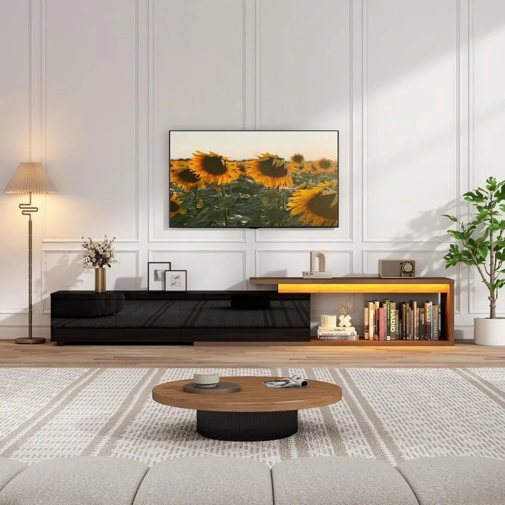 Extendable TV Stand with LED Light Modern Media Console for 120 Inch TV