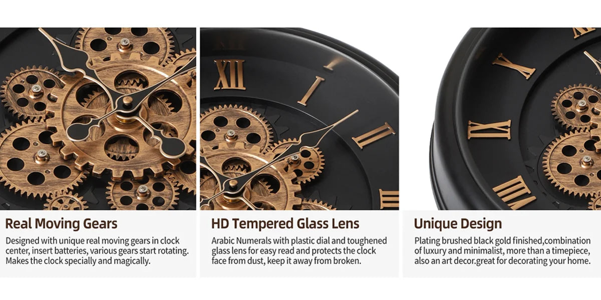 Large Vintage Mechanical Wall Clock 16 Inch Industrial Decor for Home