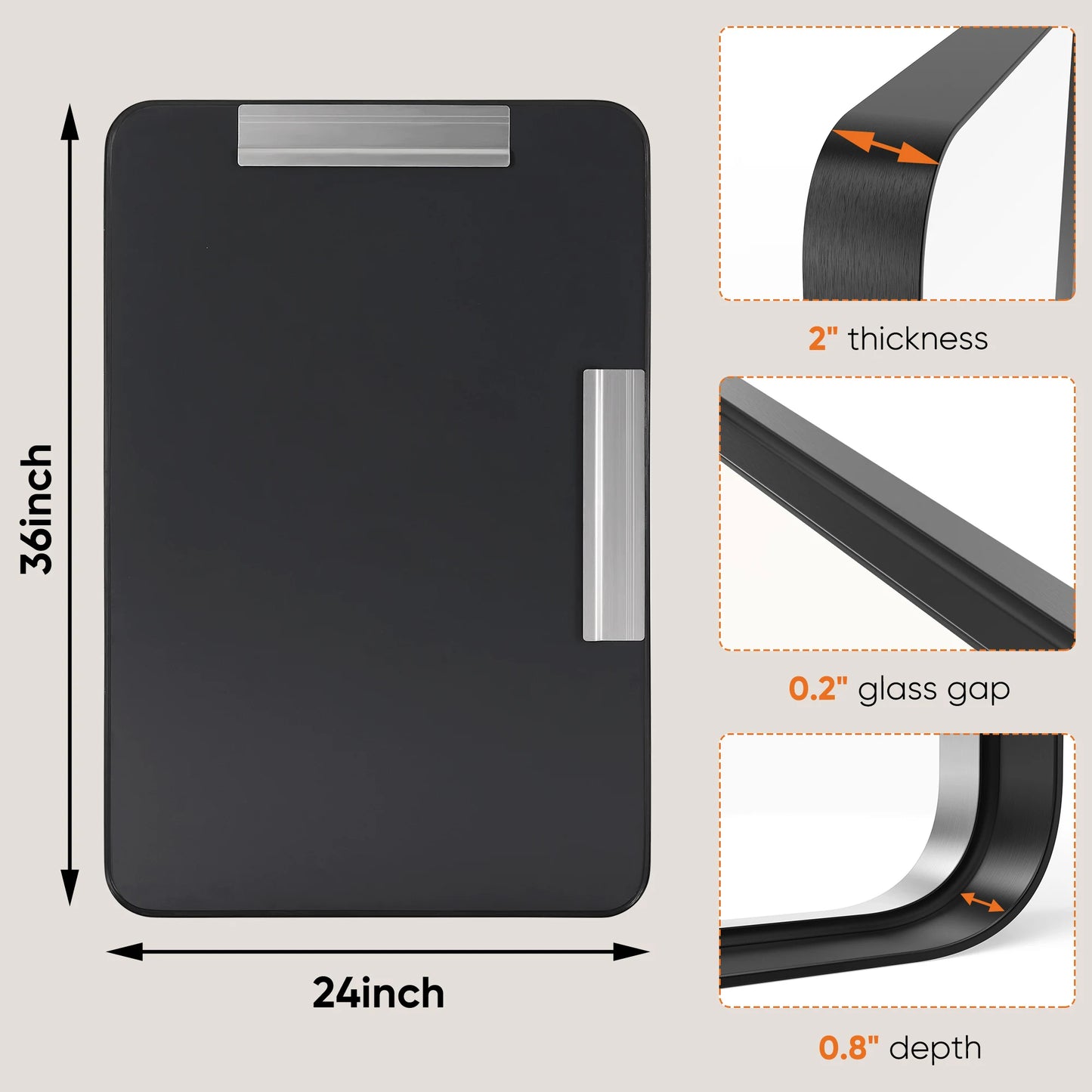 Matte Metal Framed Bathroom Mirror Rounded Corner Tempered Glass