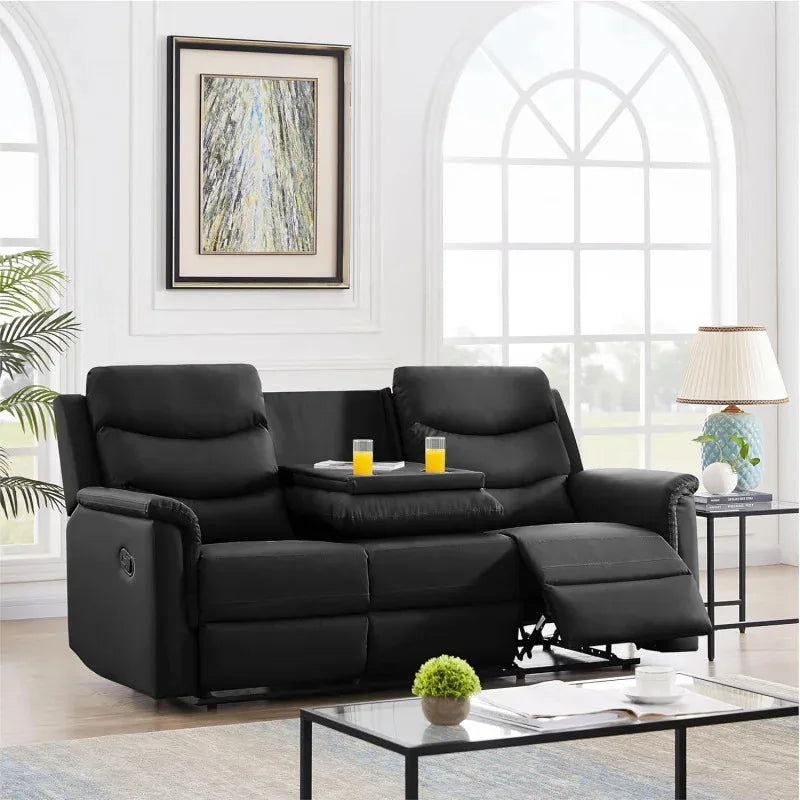 77" Faux Leather Reclining Loveseat Sofa w/ 2 Recliners, Cup Holders, Console – Manual Recliner Couch